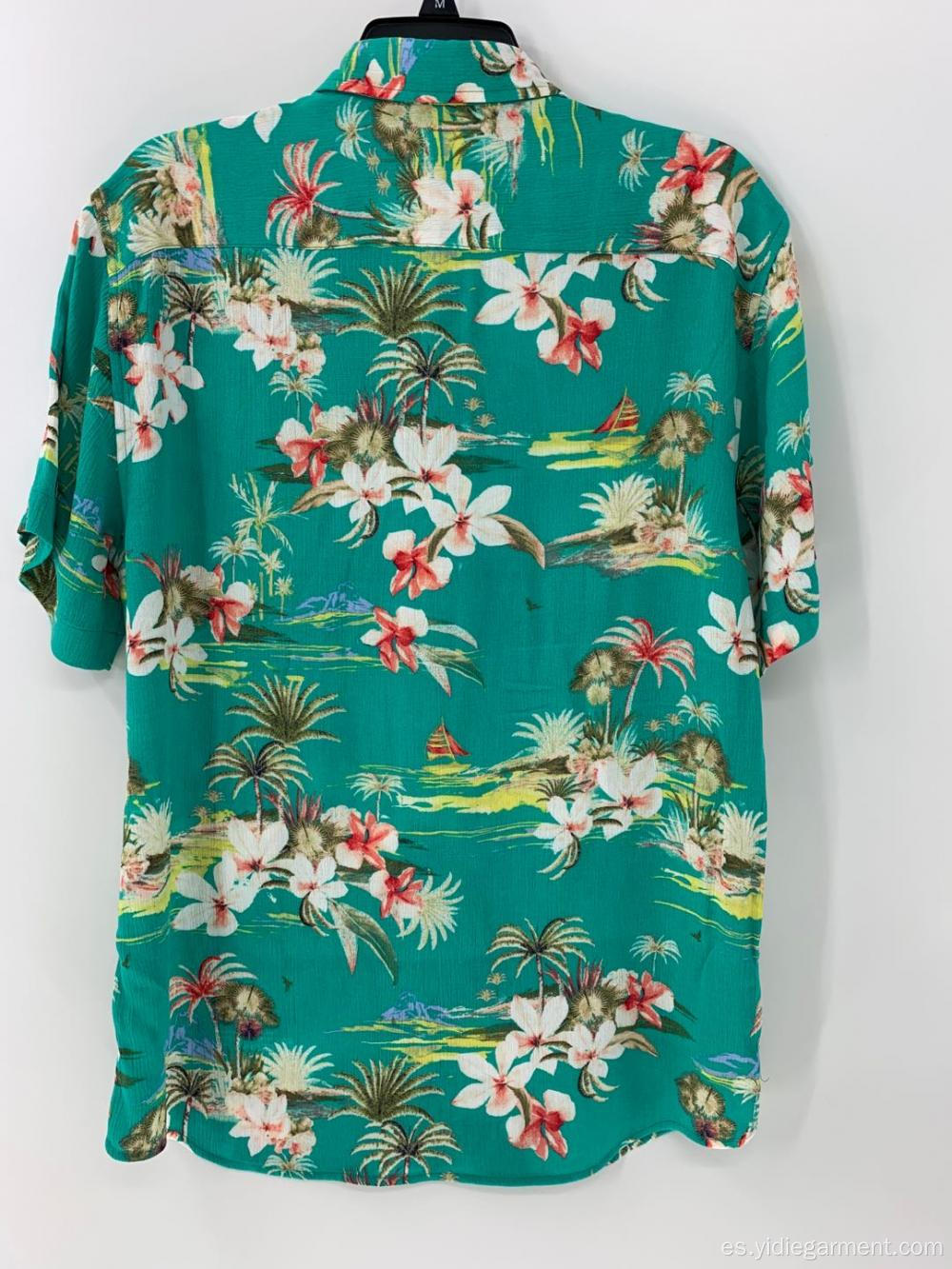 Camisa estampada tropical verde para hombre