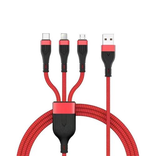 6A Three In One Nylon Braided Charging Cable