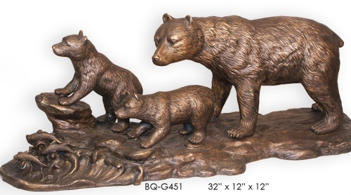 Tuin leven grootte bronzen beer familie standbeeld