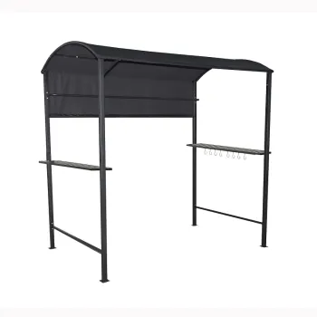 7x4.5FT Grill Tent with Side Awning, 2 Exterior Serving Shelves & 8 Hooks: Outdoor BBQ Grill Gazebo Canopy