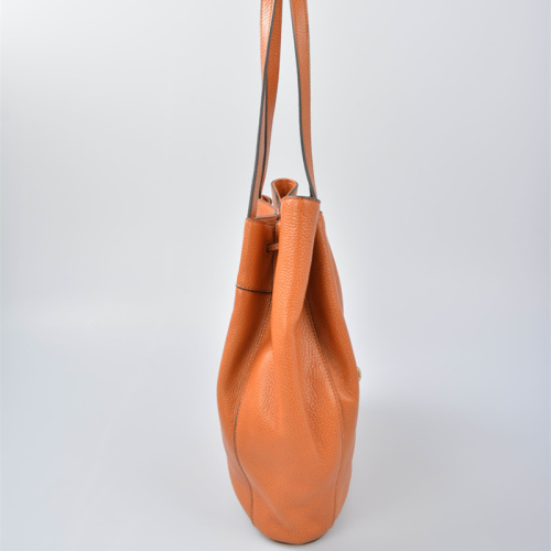 Leather Overarm Bucket Handbag with twin tassels