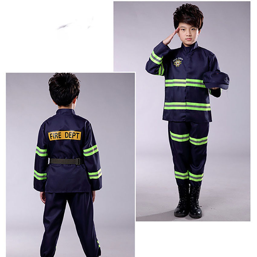 Firefighter Work Wear Uniform Fireman Sam Cosplay Carnival Halloween Costumes for Kid Party Girl Boy Disguise Anime Clothing Set