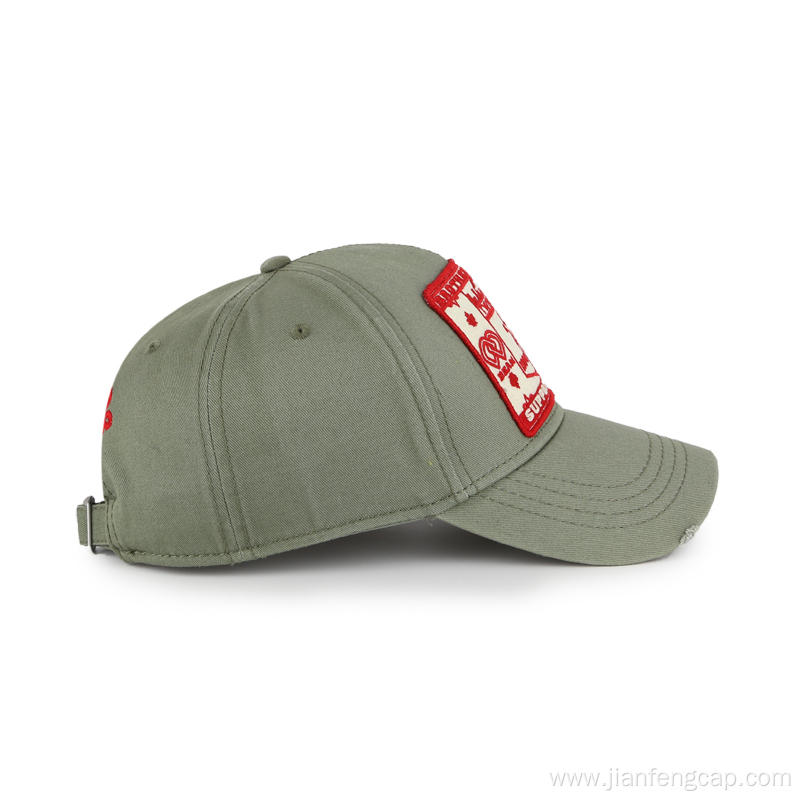 baseball cap with big patch and broken visor