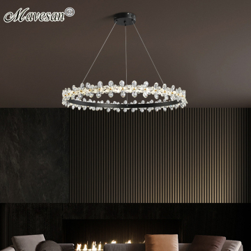 Gold/Black Ring LED Crystal Chandelier Surface Gloss For Living Room Bedroom Kitchen Villa Indoor Home Decorative Lighting Lamps