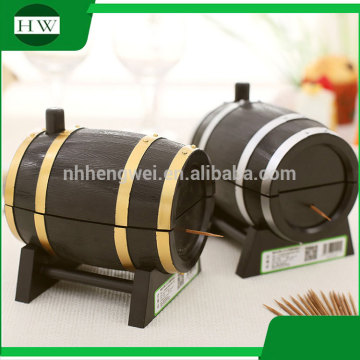wooden mini round cartoon cask barrel automatic toothpick box dispenser container holder