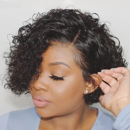 Pixie Cut  100% Peruvian Human Hair Short Lace Front Bob Wigs in Zurich for Black Women