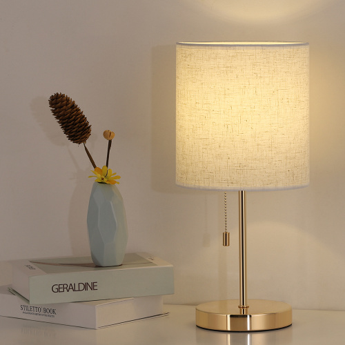 Metal Table Lamp with Linen Shade on Nightstand