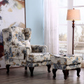 High Back Upholstered Wing Armchair With Footstool