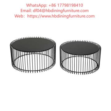 Dining Furniture Black MDF Coffee Table Hot Sale Living Room Leisure Round Table High Quality Metal Frame MDF Top Coffee Table