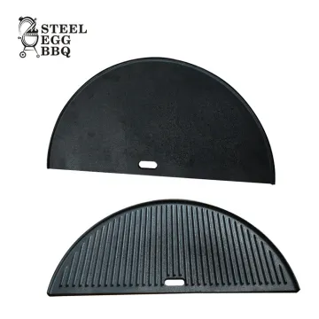 STEEL EGG BBQ Charcoal Ceramic Kamado BBQ Grill Accessory, Cast Iron Plate Half Griddle and Half Grill,  Half Moon Griddle