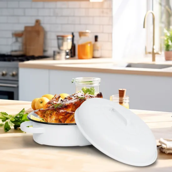 Custom Logo Printed Round Enamel Roaster Pot for Baking Casseroles