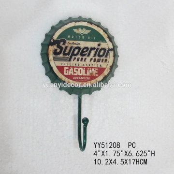 Beer cap motor embossed metal wall hook, factory cheap metal hook