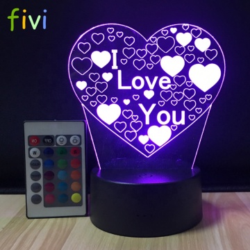 3D Illusion Love Heart Night Light - 7 Color Changing Desk Lamp