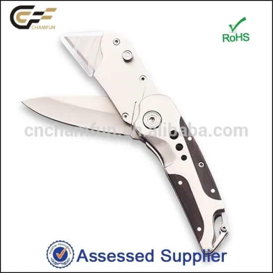 Wood Inserted Double Function Cutting Folding Blade Knife
