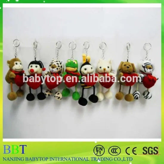 2016 wholesale plush stuffed mini keychain plush bear keychain toy with red heart
