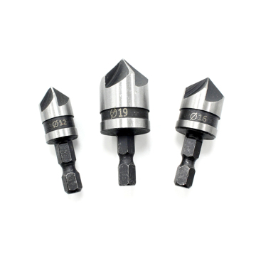 3-Piece 90-Degree Hex Shank 5-Flute Deburring Hole Cutter Chamfering Tool and Countersink Drill Set