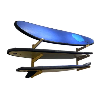 Surfboard Stand Rack: Bamboo Wooden Wall Mount for Surfboards