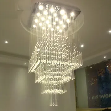 Modern Simple Double Staircase Crystal Chandelier Luxury Long Bead Pendant Lamps