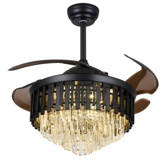 Luxury Crystal Chandelier Ceiling Fan with Black Finish, 6 Blades, Dimmable LED Light and Intelligent Remote Control