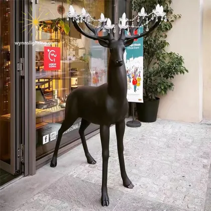 Large Sika Deer Resin Sculpture LED Floor Lamp for Hotel Villa Decor
