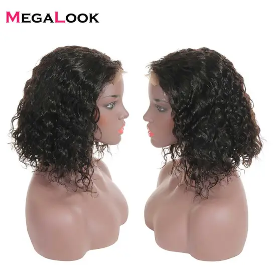 Wholesale 100% Human Hair Wig Short Curly Bob Wigs For Black Women 10 inch Glueless Lace Front Wig With Natural Black Color