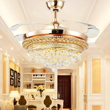 Modern Gold LED Crystal Fan Light with Remote Control