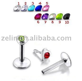 Heart Shaped jewelled lip jewelry body labret ring
