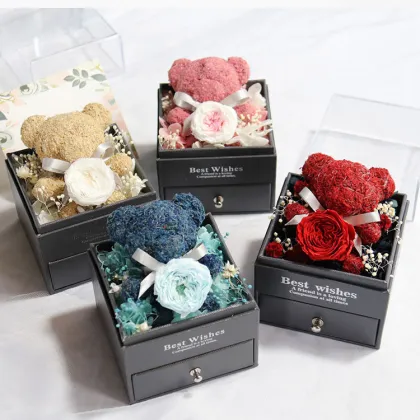 Eternal Rose Jewelry Box: Valentine's Day Gift with David Austin Rose and Mini Bear Toy
