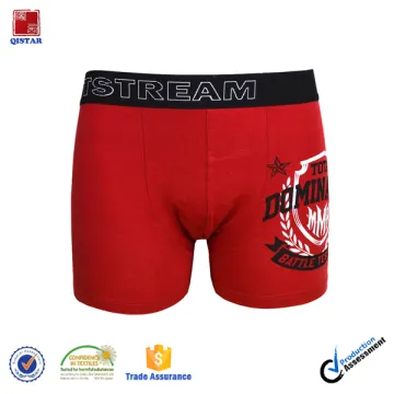 Red Printed Logos Mens Cotton Boxer / Mens Boxer Brife Underwear