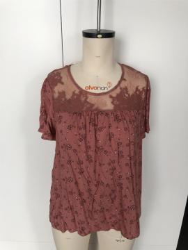 Ladies round neck lace short sleeves top
