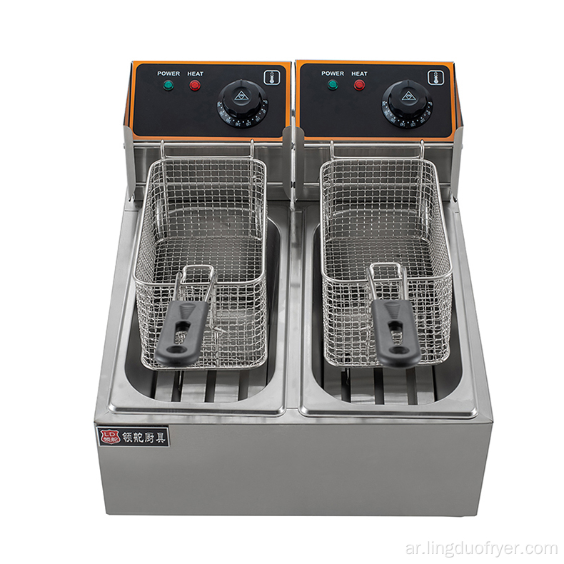 معدات المطبخ التجاري 4L ثنائي الأسطوانة الكهربائية المقلاة العميقة مع سلال