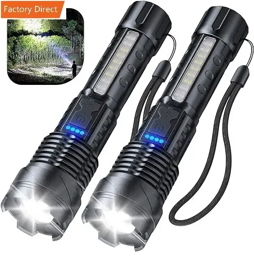 30W LED Super Bright Rechargeable Flashlight with 4 Colors Side Light and Strong Magnets