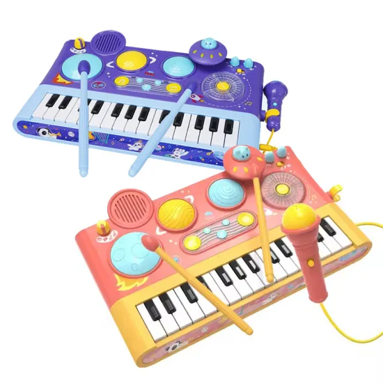 Montessori Early Learning Musical Toy: Toddler Keyboard Piano with Hand Drum and Microphone (Battery Operated)