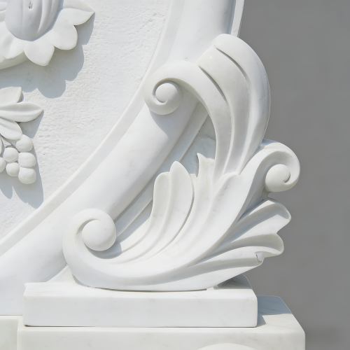 Handcrafted Marble Wall Fountain Featuring Floral