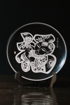 Black glaze paper-cut and decal plate