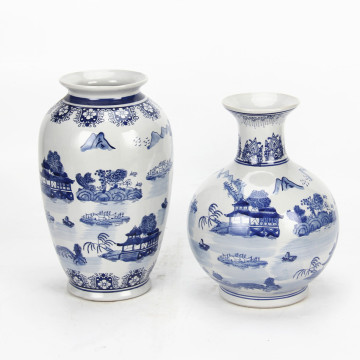 Chinese Antique Porcelain Blue and White Flower Vase Pots for Home Decoration
