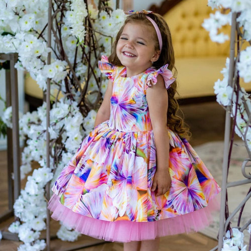 Vestido de garotas de verão infantil 100% algodão