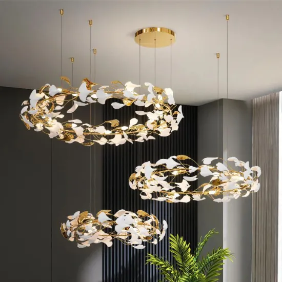 Modern Custom Ceramic Ginkgo Leaf Chandelier with Creative Iron Art Lamp