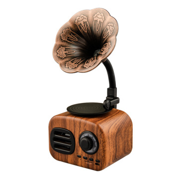 2024 speaker audio nirkabel bunga mini speaker kayu retro volume besar gramophone speaker portabel