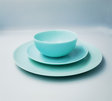 Luxury Lake Blue Round Opal Glass Dinnerware Collection