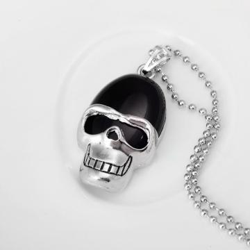 Black Onyx Skull Gemstone Pendant Necklace with Silver chain