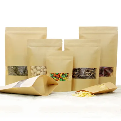 Kraft Zip Lock Stand Bags Pouches with Window
