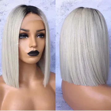 4x4 lace closure silver grey ombre color human hair bob wig