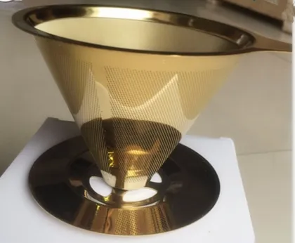 Stainless Steel Gold Washable Reusable Pour Over Coffee Dripper Filter