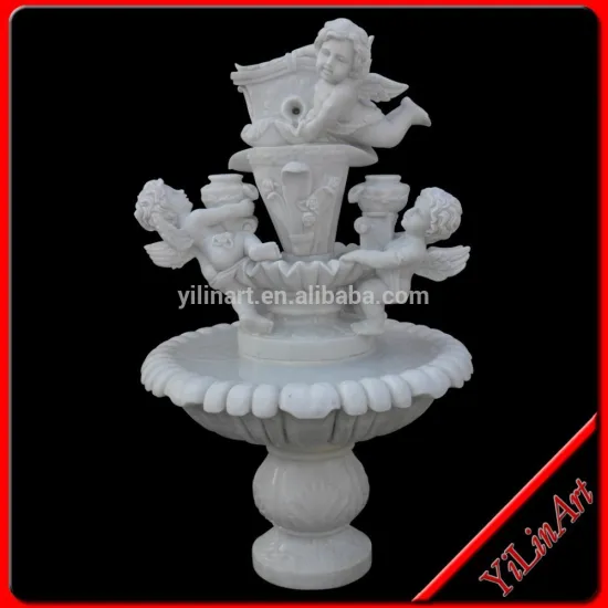 Natural White Stone Marble Water Fountain With Children For Garden YL-P352