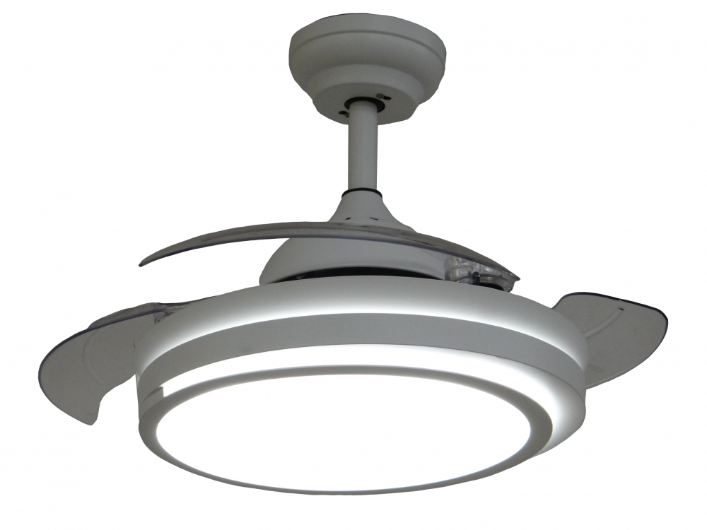 3-Blades Retractable White Ceiling Fan with LED Light