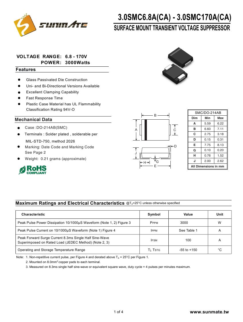 3.0SMC6.8A(CA) - 3.0SMC170A(CA)0000