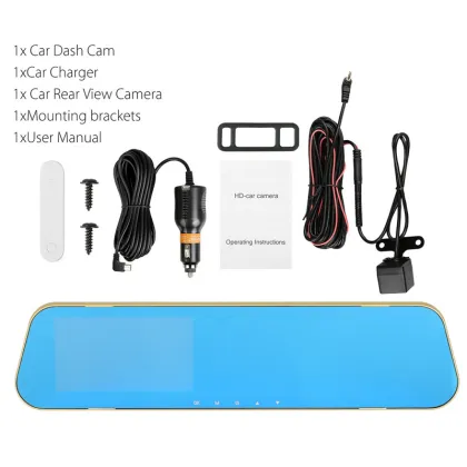 4.3 Inch Dual Lens Car Dash Cam 720P Black Box with Rearview Mirror Camera