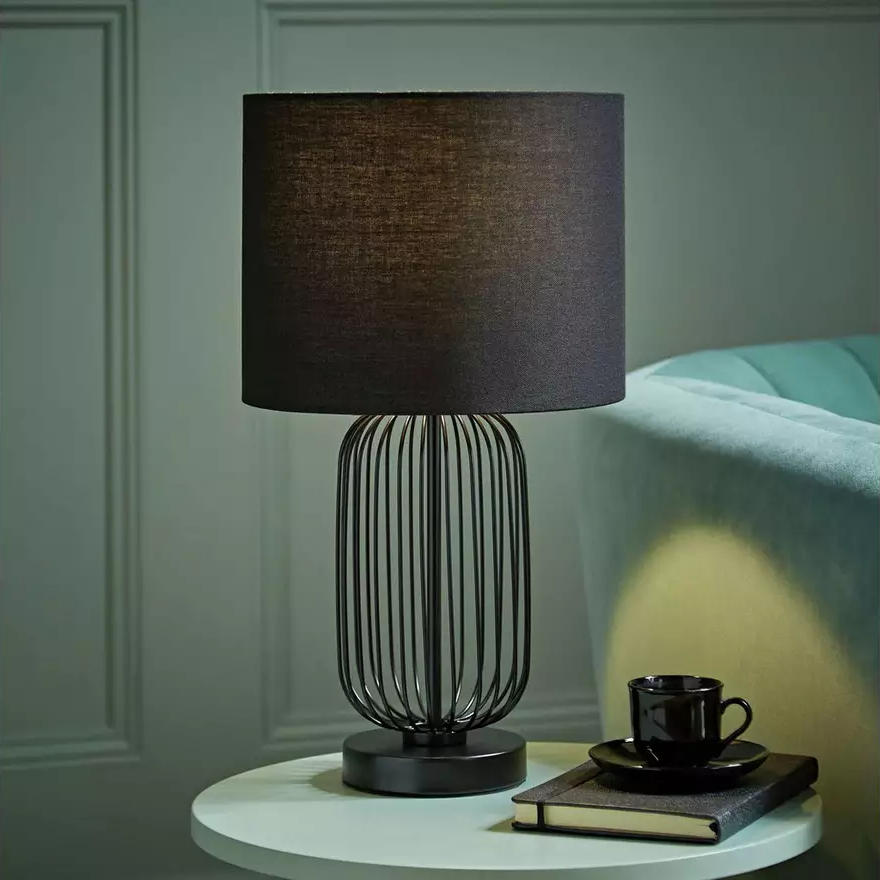 Touch Dimmer Metal Cage Table Lamp Black Shade (2)