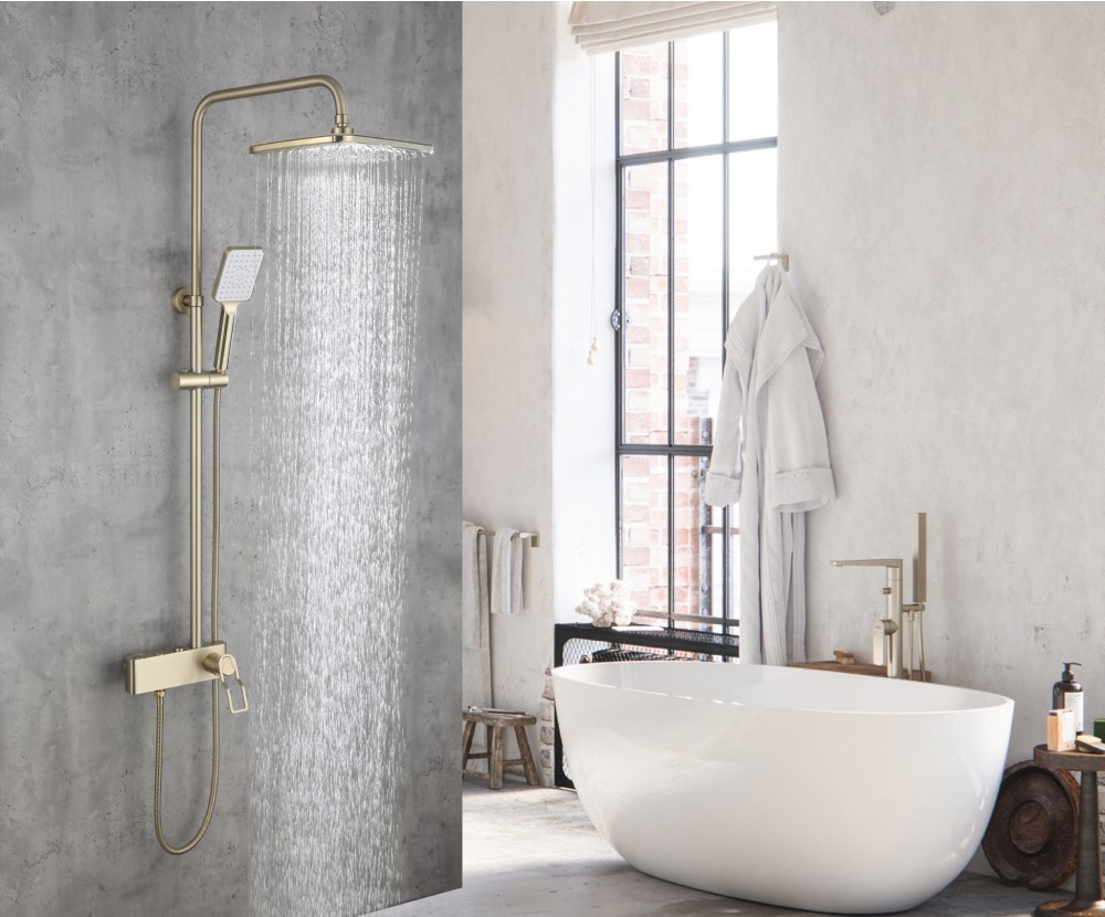 Gold Exposed Shower system with shower head